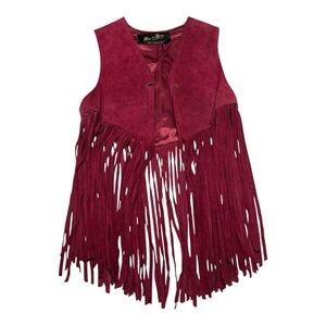Vintage Pink Suede Leather Vest Fringe Boho Hippie Festival Western Cowgirl
